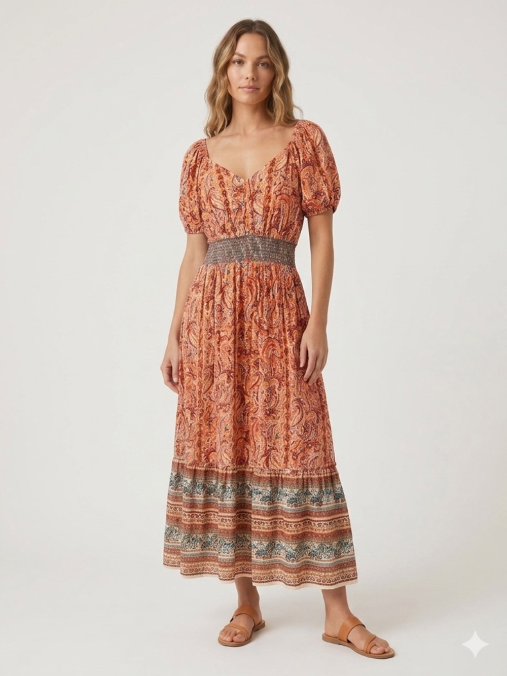 Bohemian Paisley Smocked Rayon Maxi Dress